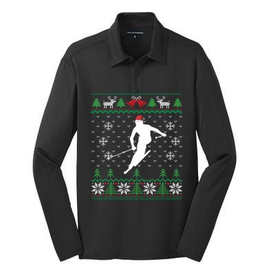 Skier Santa Hat Skiing And Ski Lover Ugly Christmas Meaningful Gift Silk Touch Performance Long Sleeve Polo