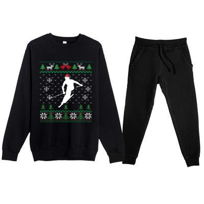 Skier Santa Hat Skiing And Ski Lover Ugly Christmas Meaningful Gift Premium Crewneck Sweatsuit Set