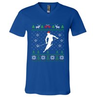 Skier Santa Hat Skiing And Ski Lover Ugly Christmas Meaningful Gift V-Neck T-Shirt