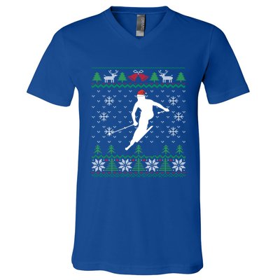 Skier Santa Hat Skiing And Ski Lover Ugly Christmas Meaningful Gift V-Neck T-Shirt