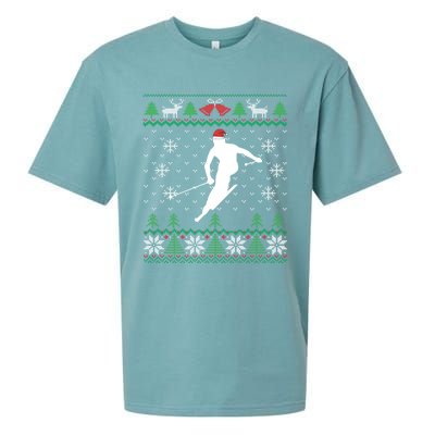 Skier Santa Hat Skiing And Ski Lover Ugly Christmas Meaningful Gift Sueded Cloud Jersey T-Shirt