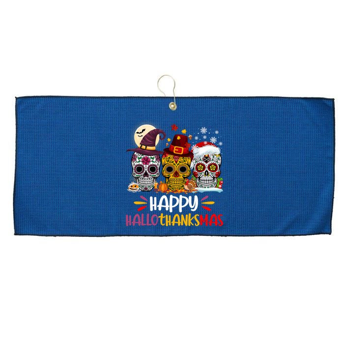 Sugar Skull Hallothankmas Halloween Thanksgiving Christmas Large Microfiber Waffle Golf Towel