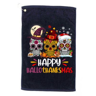 Sugar Skull Hallothankmas Halloween Thanksgiving Christmas Platinum Collection Golf Towel