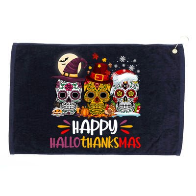 Sugar Skull Hallothankmas Halloween Thanksgiving Christmas Grommeted Golf Towel