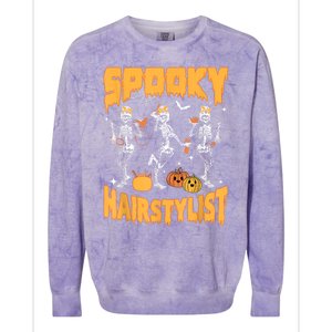 Spooky Season Halloween Hairstylist Skeleton And Pumpkins Colorblast Crewneck Sweatshirt