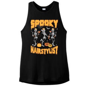 Spooky Season Halloween Hairstylist Skeleton And Pumpkins Ladies PosiCharge Tri-Blend Wicking Tank