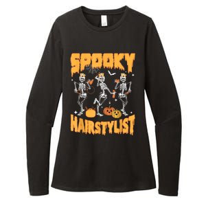 Spooky Season Halloween Hairstylist Skeleton And Pumpkins Womens CVC Long Sleeve Shirt