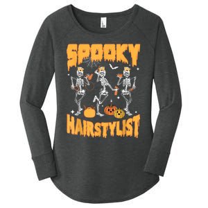 Spooky Season Halloween Hairstylist Skeleton And Pumpkins Women's Perfect Tri Tunic Long Sleeve Shirt