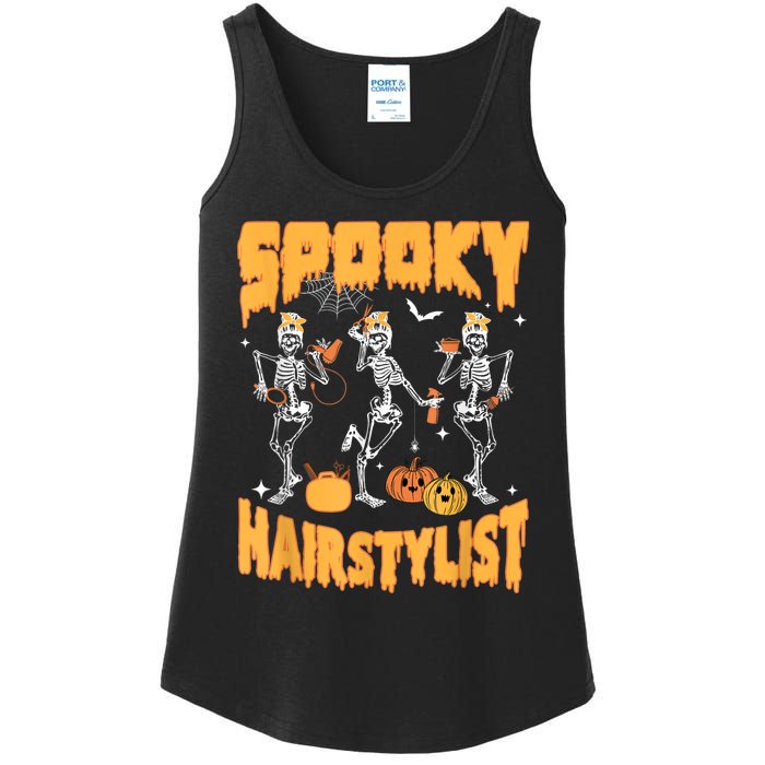 Spooky Season Halloween Hairstylist Skeleton And Pumpkins Ladies Essential Tank