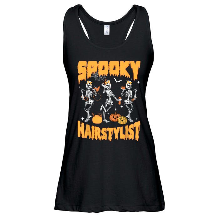 Spooky Season Halloween Hairstylist Skeleton And Pumpkins Ladies Essential Flowy Tank