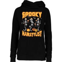 Spooky Season Halloween Hairstylist Skeleton And Pumpkins Womens Funnel Neck Pullover Hood