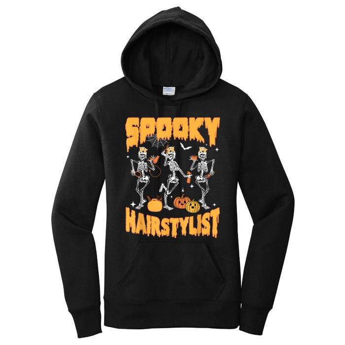 Spooky Season Halloween Hairstylist Skeleton And Pumpkins Women's Pullover Hoodie