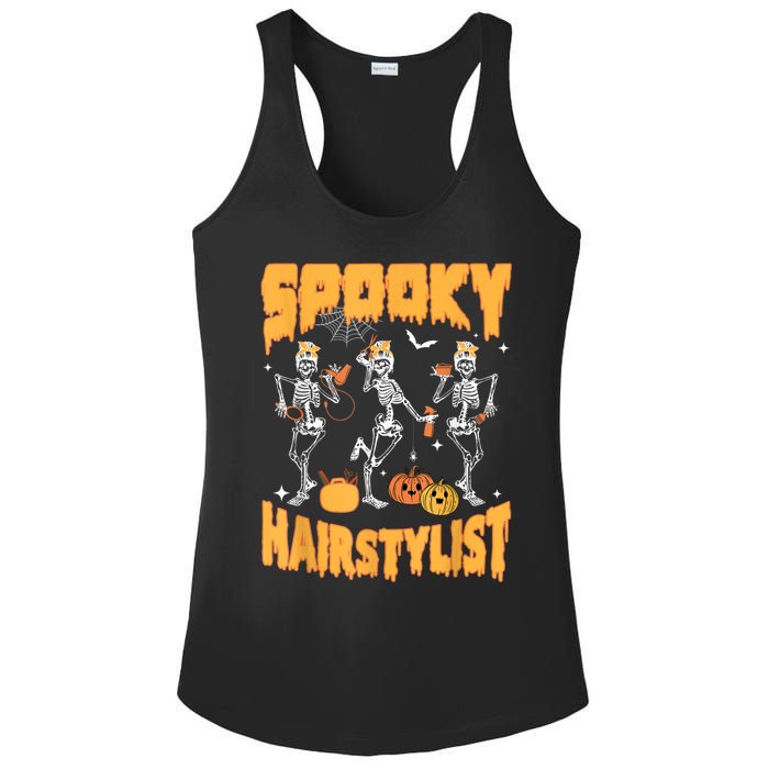 Spooky Season Halloween Hairstylist Skeleton And Pumpkins Ladies PosiCharge Competitor Racerback Tank