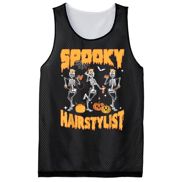 Spooky Season Halloween Hairstylist Skeleton And Pumpkins Mesh Reversible Basketball Jersey Tank