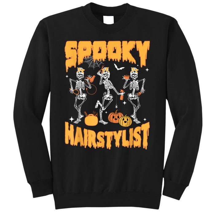 Spooky Season Halloween Hairstylist Skeleton And Pumpkins Tall Sweatshirt