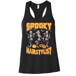 Spooky Season Halloween Hairstylist Skeleton And Pumpkins Women's Racerback Tank