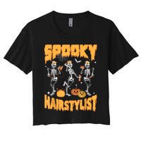 Spooky Season Halloween Hairstylist Skeleton And Pumpkins Women's Crop Top Tee