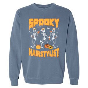 Spooky Season Halloween Hairstylist Skeleton And Pumpkins Garment-Dyed Sweatshirt