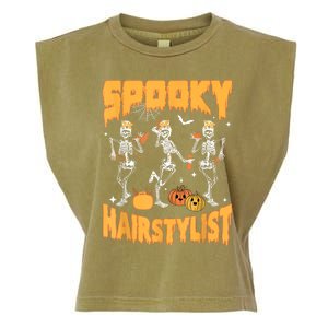 Spooky Season Halloween Hairstylist Skeleton And Pumpkins Garment-Dyed Women's Muscle Tee