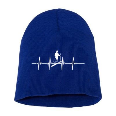 Ski Skiing Heartbeat Skier Gift Short Acrylic Beanie