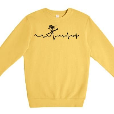 Skiing Ski Heartbeat Gift For Skiers Premium Crewneck Sweatshirt