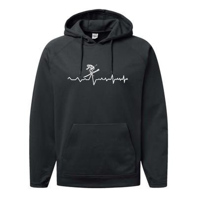 Skiing Ski Heartbeat Gift For Skiers Performance Fleece Hoodie