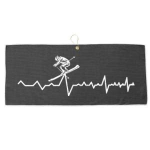 Skiing Ski Heartbeat Gift For Skiers Large Microfiber Waffle Golf Towel