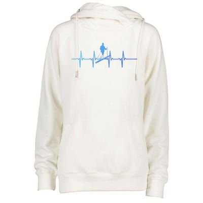 Ski Skiing Heartbeat Skier Cool Gift Womens Funnel Neck Pullover Hood