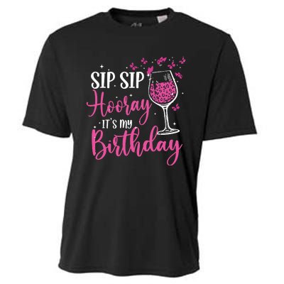 Sip Sip Hooray Its My Birthday Pink Leopard Wine Glass Cooling Performance Crew T-Shirt