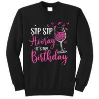 Sip Sip Hooray Its My Birthday Pink Leopard Wine Glass Sweatshirt