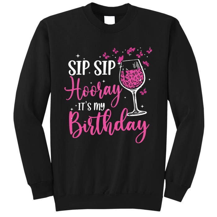 Sip Sip Hooray Its My Birthday Pink Leopard Wine Glass Sweatshirt