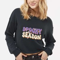 Spooky Season Halloween Groovy Retro Cropped Pullover Crew