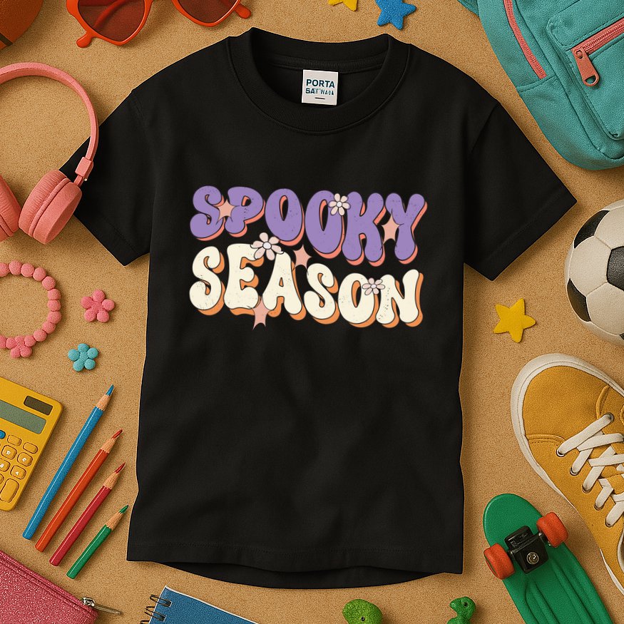 Spooky Season Halloween Groovy Retro Kids T-Shirt