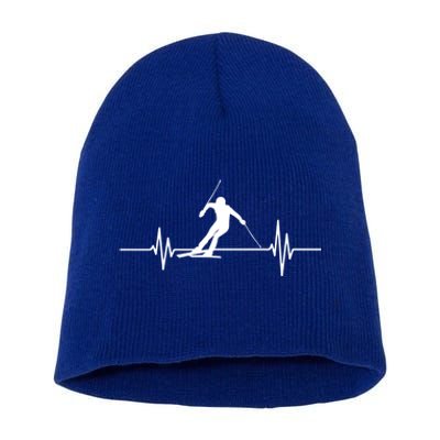 Skiing Ski Heartbeat For Skiers Winter Sports Fans Gift Short Acrylic Beanie