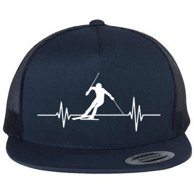 Skiing Ski Heartbeat For Skiers Winter Sports Fans Gift Flat Bill Trucker Hat