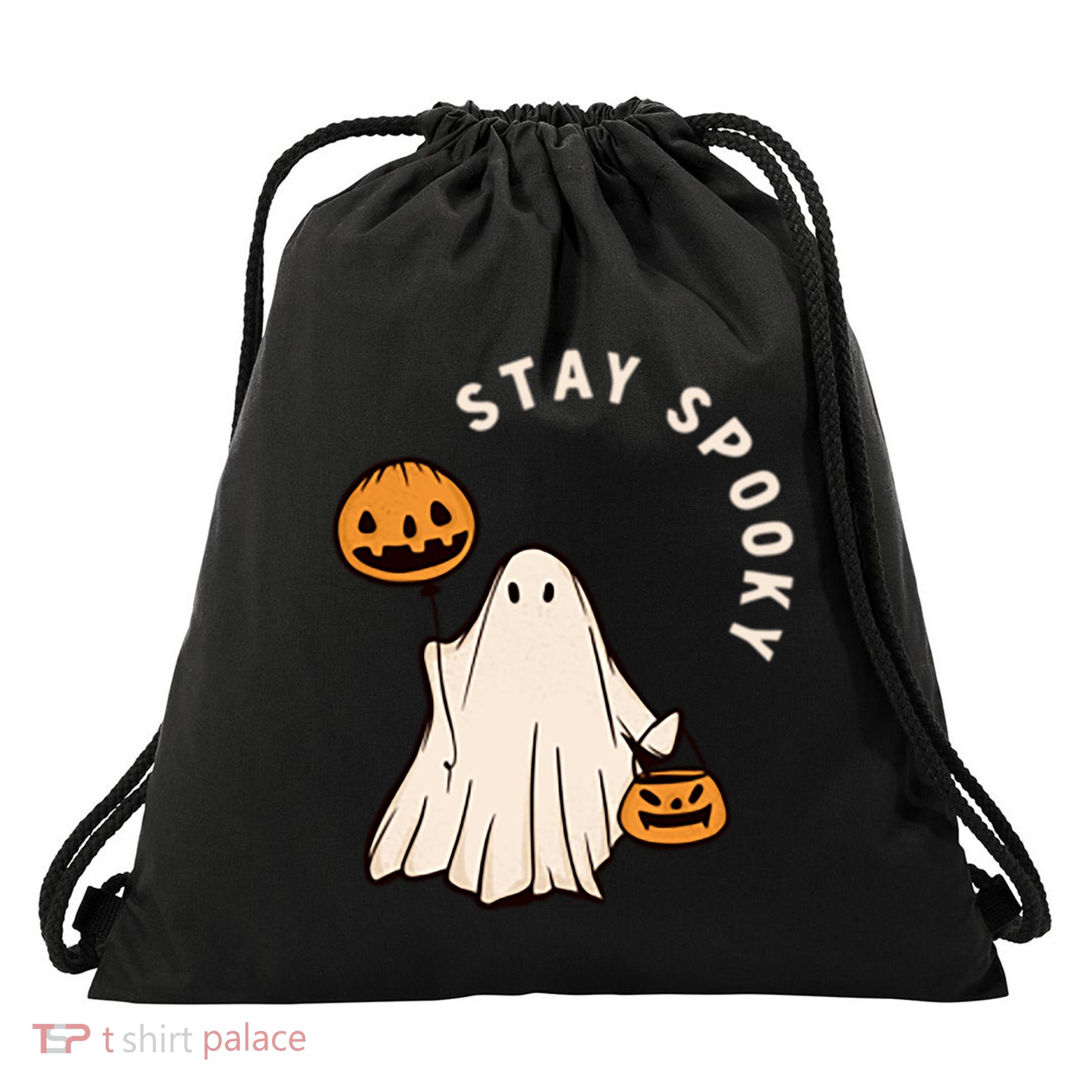 Stay Spooky Halloween Retro Spooky Season Fall Vibes Ghost Gift Drawstring Bag