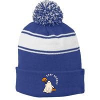 Stay Spooky Halloween Retro Spooky Season Fall Vibes Ghost Gift Stripe Pom Pom Beanie