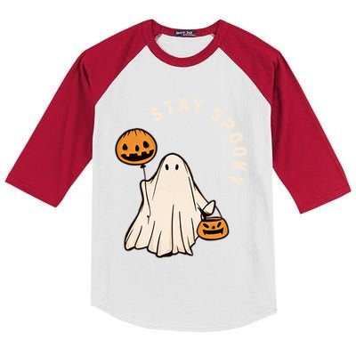 Stay Spooky Halloween Retro Spooky Season Fall Vibes Ghost Gift Kids Colorblock Raglan Jersey