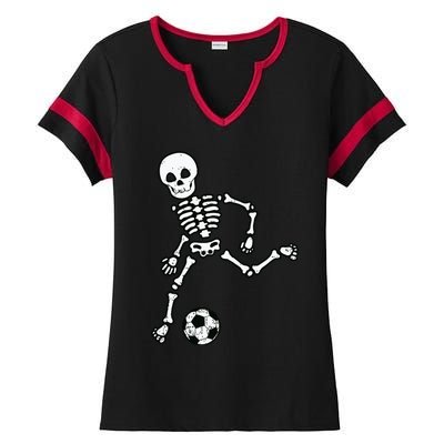 Skeleton Soccer Halloween Sport Player Costume Ladies Halftime Notch Neck Tee