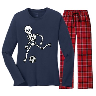 Skeleton Soccer Halloween Sport Player Costume Women's Long Sleeve Flannel Pajama Set 