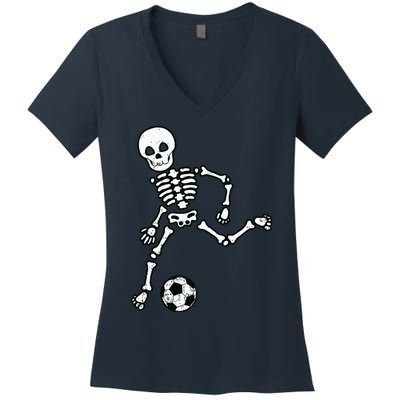 Skeleton Soccer Halloween Sport Player Costume Women's V-Neck T-Shirt