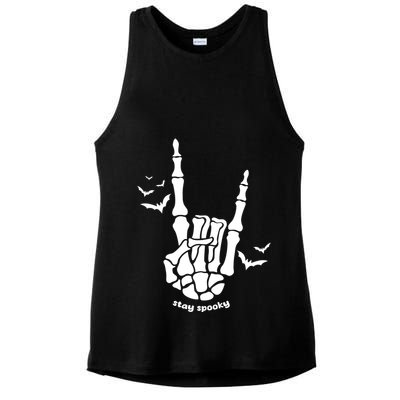 Stay Spooky Halloween Rock Skeleton Ladies PosiCharge Tri-Blend Wicking Tank