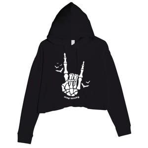 Stay Spooky Halloween Rock Skeleton Crop Fleece Hoodie