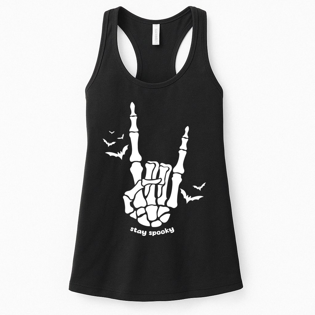 Stay Spooky Halloween Rock Skeleton Womens Tank Top
