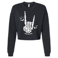 Stay Spooky Halloween Rock Skeleton Cropped Pullover Crew