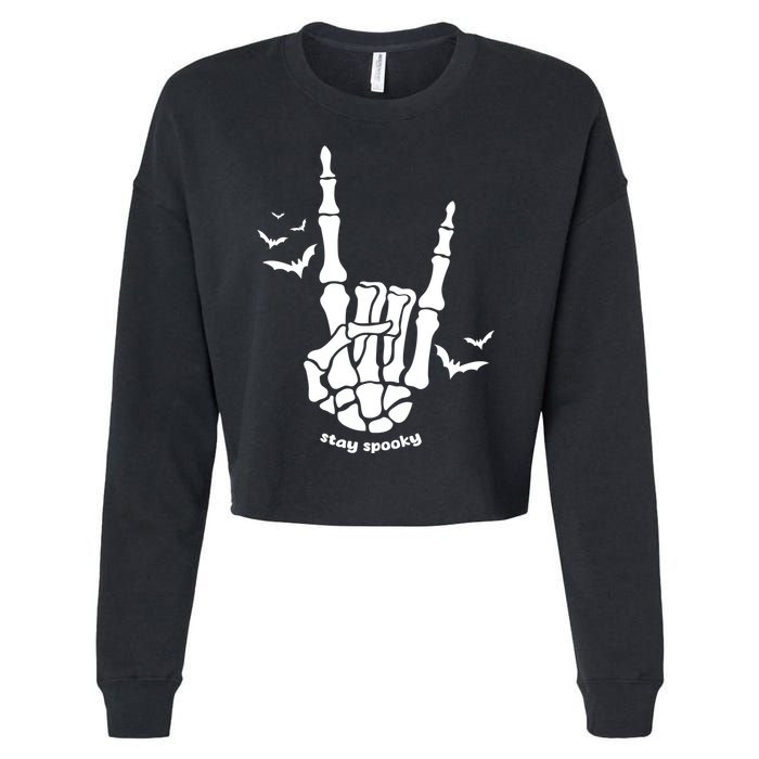 Stay Spooky Halloween Rock Skeleton Cropped Pullover Crew