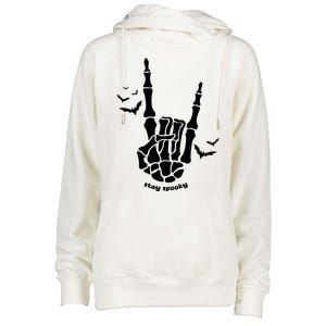 Stay Spooky Halloween Rock Skeleton Womens Funnel Neck Pullover Hood