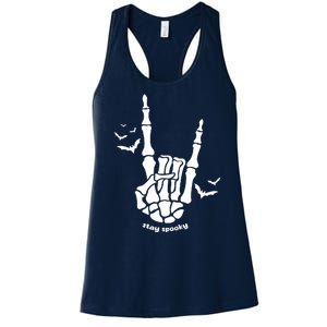 Stay Spooky Halloween Rock Skeleton Women's Racerback Tank