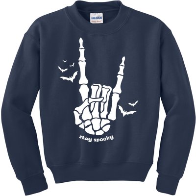 Stay Spooky Halloween Rock Skeleton Kids Sweatshirt