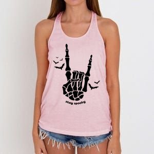 Stay Spooky Halloween Rock Skeleton Women's Knotted Racerback Tank